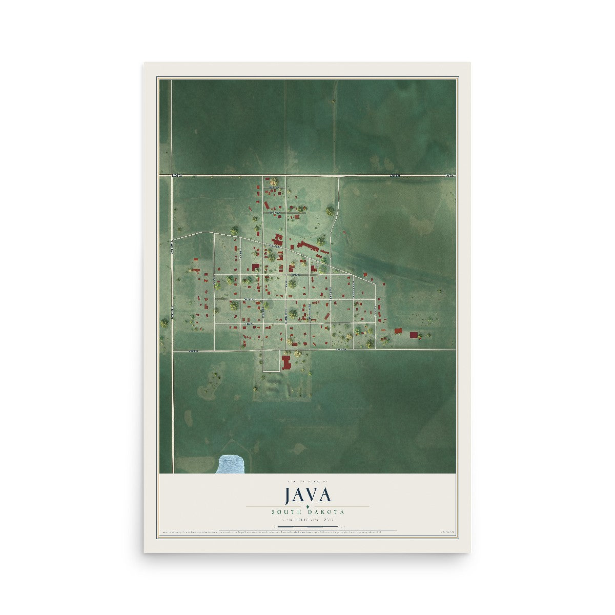 Map of Java, South Dakota, 12 x 18 inch unframed archival matte print