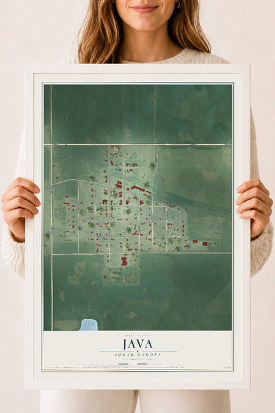 Map of Java, South Dakota, 18 x 24 inch print in a white wood frame