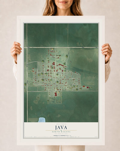 Map of Java, South Dakota, 24 x 36 inch print in a white wood frame