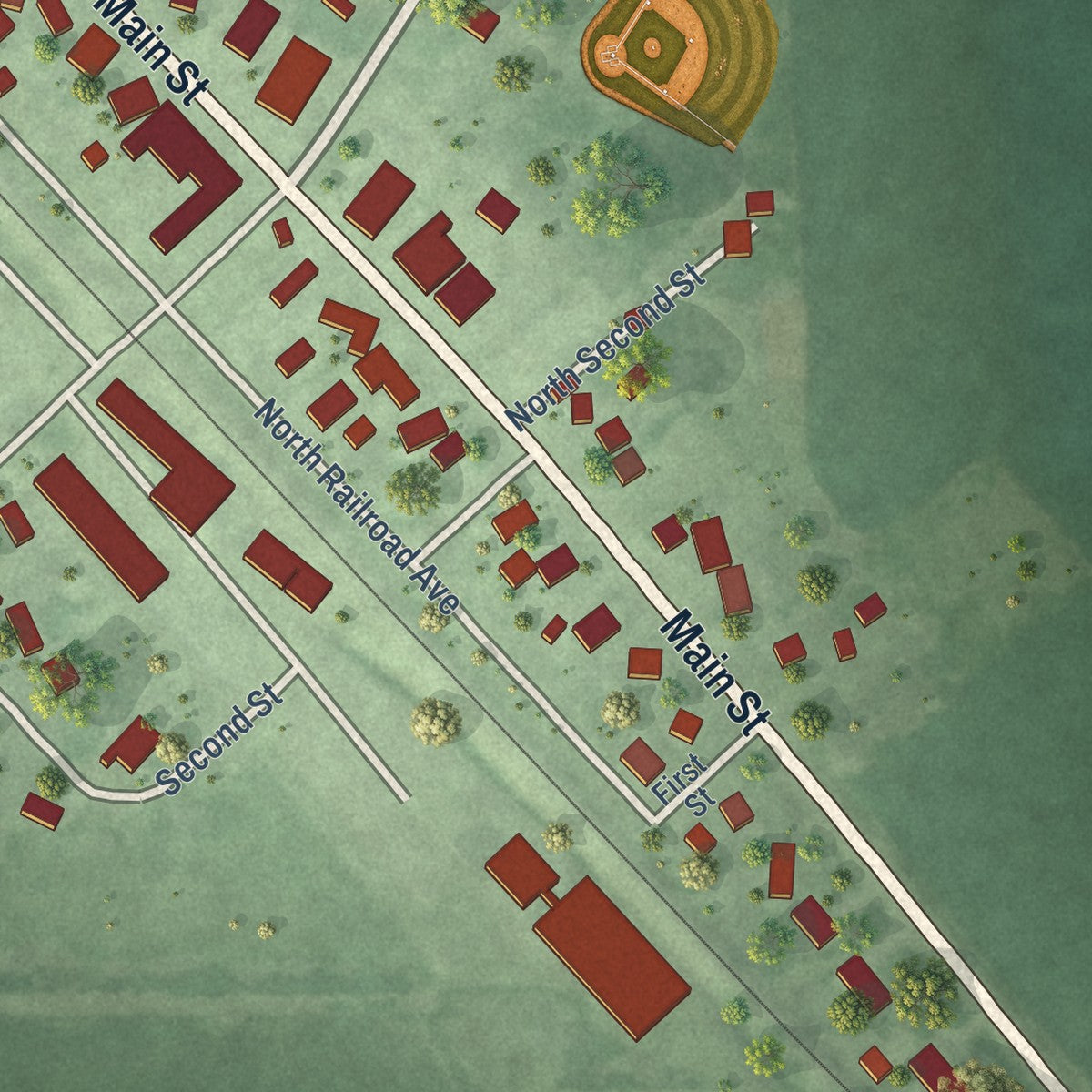 Second close-up of the map of Jefferson, South Dakota print showing more streets and buildings
