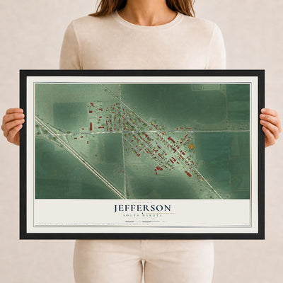 Map of Jefferson, South Dakota, 12 x 18 inch print in a black wood frame