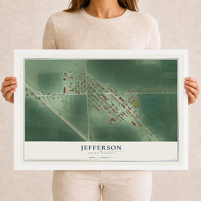 Map of Jefferson, South Dakota, 12 x 18 inch print in a white wood frame