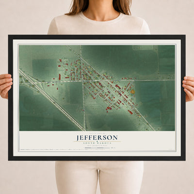 Map of Jefferson, South Dakota, 18 x 24 inch print in a black wood frame