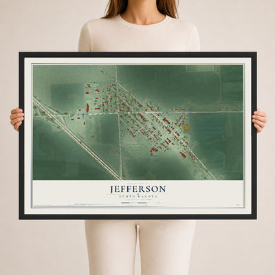Map of Jefferson, South Dakota, 24 x 36 inch print in a black wood frame