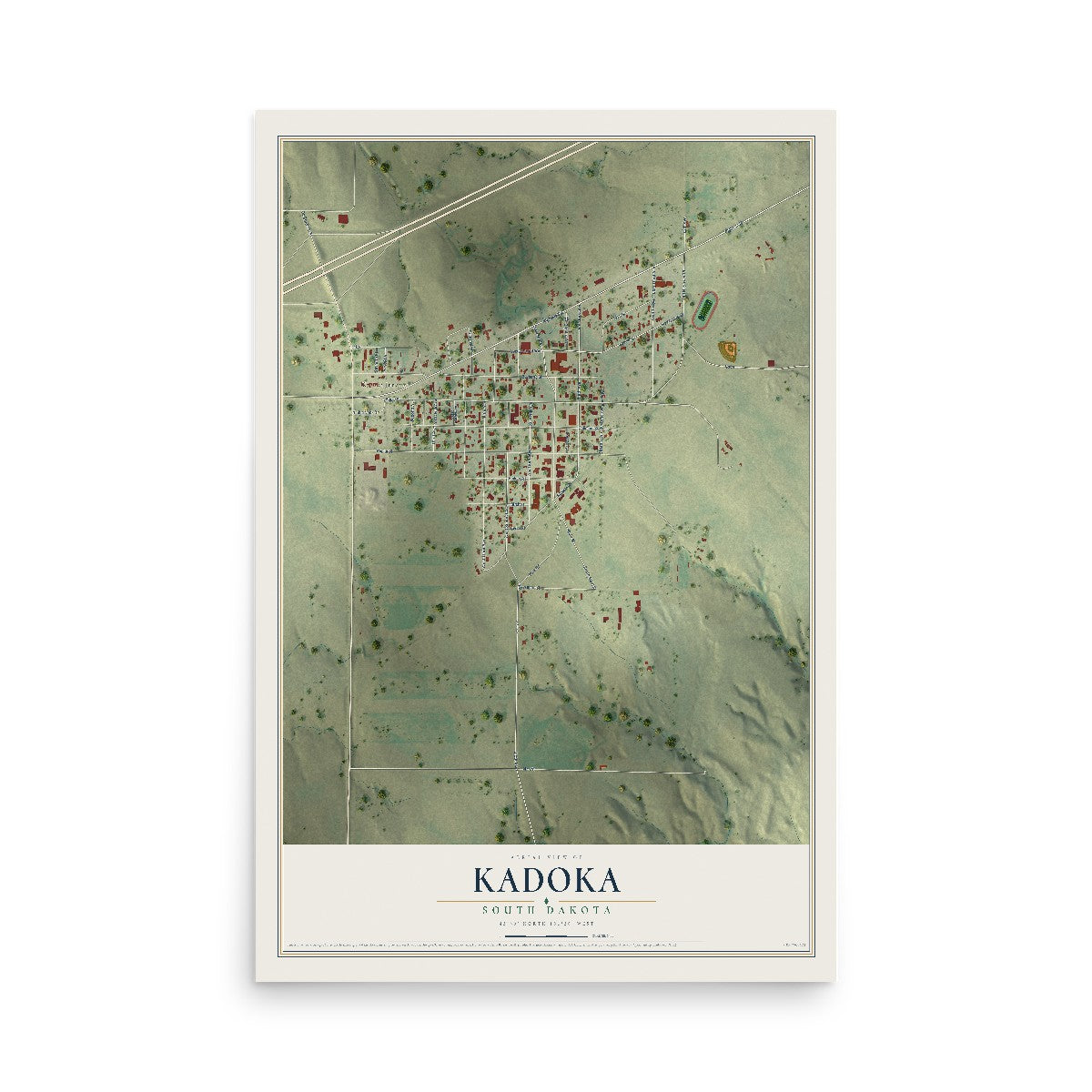 Map of Kadoka, South Dakota, 12 x 18 inch unframed archival matte print