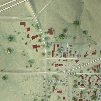 Second close-up of the map of Kadoka, South Dakota print showing more streets and buildings