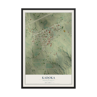 Map of Kadoka, South Dakota, 12 x 18 inch print in a black wood frame