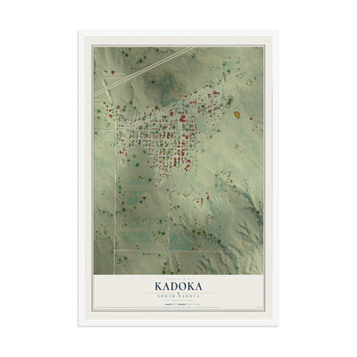 Map of Kadoka, South Dakota, 12 x 18 inch print in a white wood frame