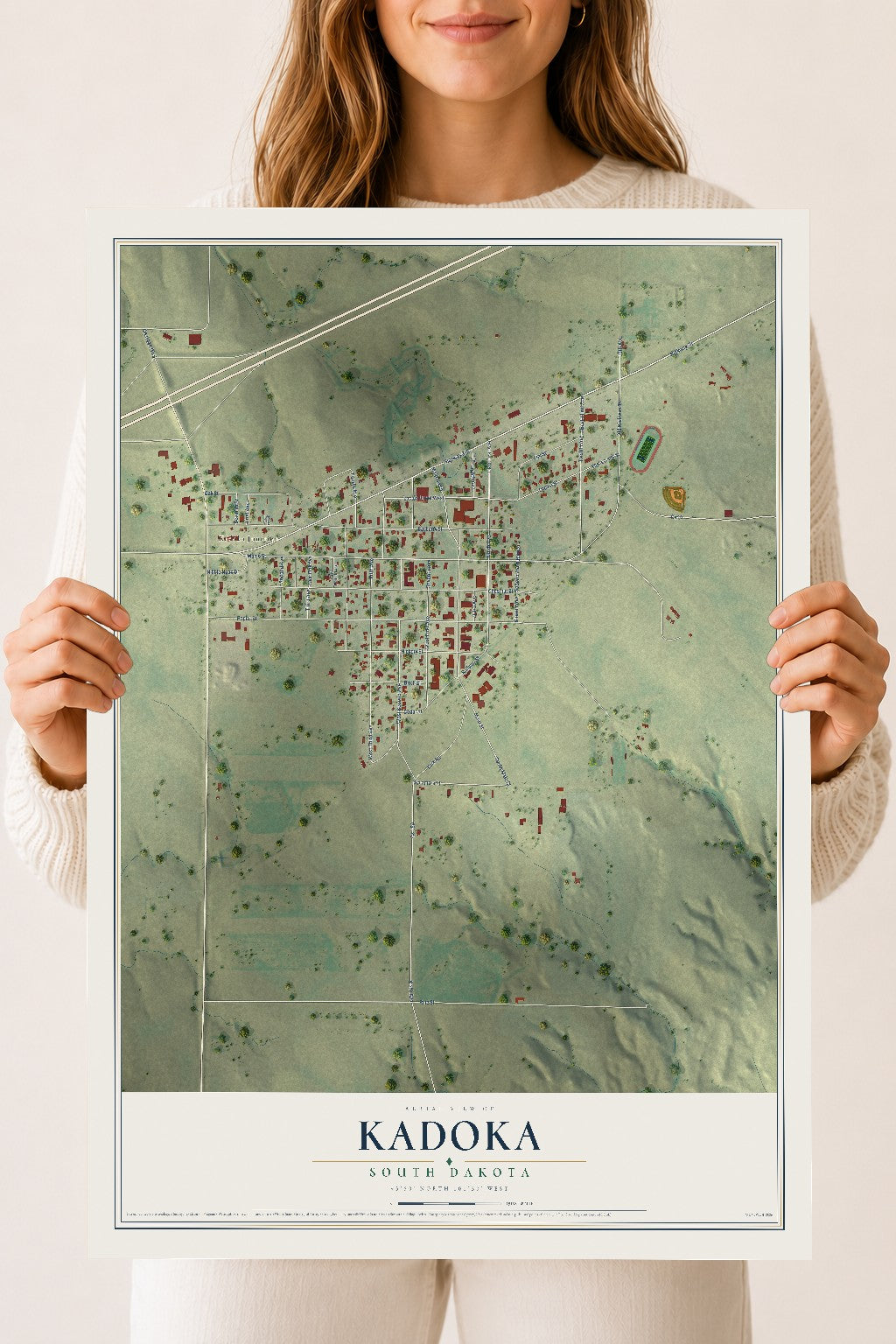 Map of Kadoka, South Dakota, 18 x 24 inch unframed archival matte print