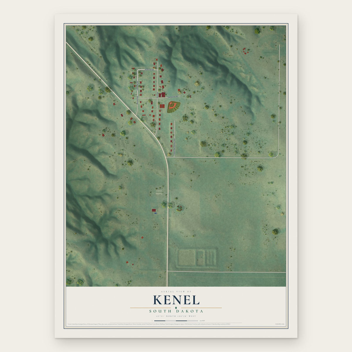 Kenel, South Dakota map print, the full design