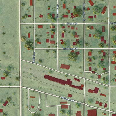 Close-up of the map of Kennebec, South Dakota print showing street and building detail