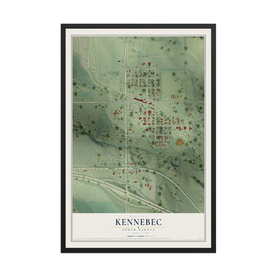 Map of Kennebec, South Dakota, 12 x 18 inch print in a black wood frame