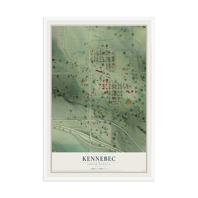 Map of Kennebec, South Dakota, 12 x 18 inch print in a white wood frame