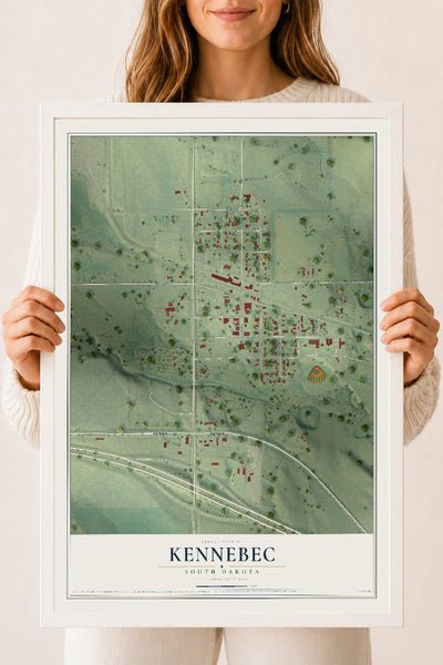 Map of Kennebec, South Dakota, 18 x 24 inch print in a white wood frame