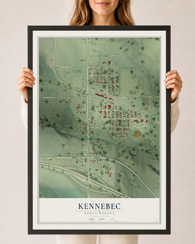 Map of Kennebec, South Dakota, 24 x 36 inch print in a black wood frame