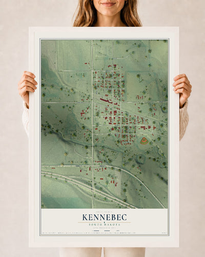 Map of Kennebec, South Dakota, 24 x 36 inch print in a white wood frame
