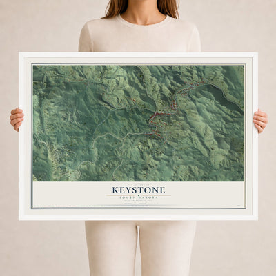 Map of Keystone, South Dakota, 24 x 36 inch print in a white wood frame