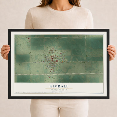 Map of Kimball, South Dakota, 12 x 18 inch print in a black wood frame