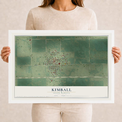 Map of Kimball, South Dakota, 12 x 18 inch print in a white wood frame