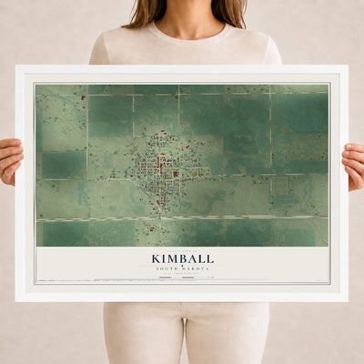 Map of Kimball, South Dakota, 18 x 24 inch print in a white wood frame