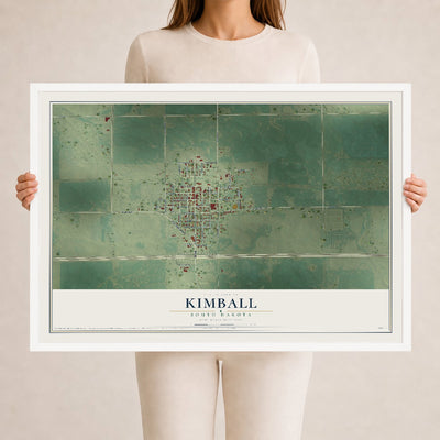 Map of Kimball, South Dakota, 24 x 36 inch print in a white wood frame