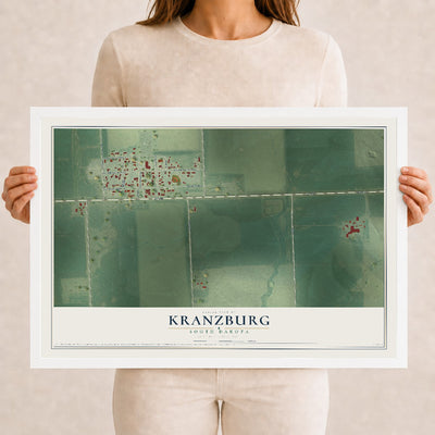 Map of Kranzburg, South Dakota, 12 x 18 inch print in a white wood frame