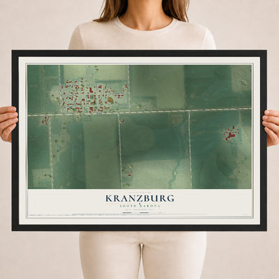 Map of Kranzburg, South Dakota, 18 x 24 inch print in a black wood frame