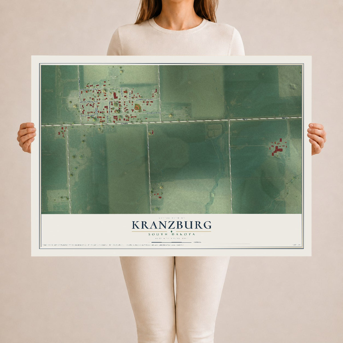 Map of Kranzburg, South Dakota, 24 x 36 inch unframed archival matte print