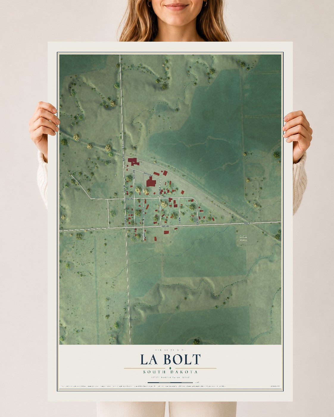 Map of La Bolt, South Dakota, 24 x 36 inch unframed archival matte print
