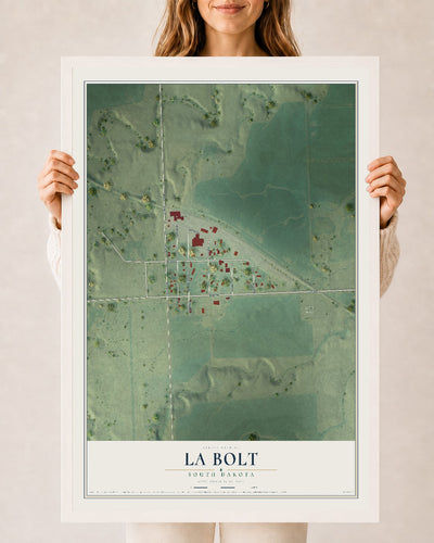 Map of La Bolt, South Dakota, 24 x 36 inch print in a white wood frame