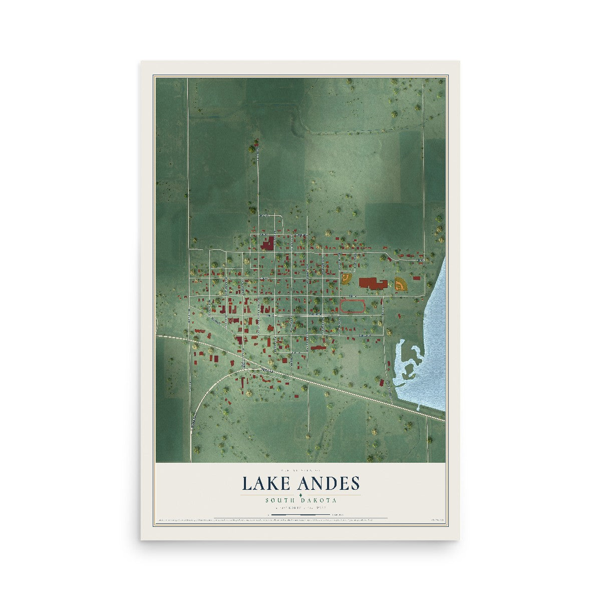 Map of Lake Andes, South Dakota, 12 x 18 inch unframed archival matte print