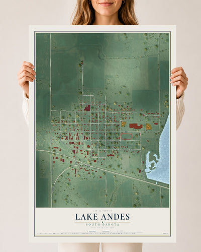 Map of Lake Andes, South Dakota, 24 x 36 inch unframed archival matte print