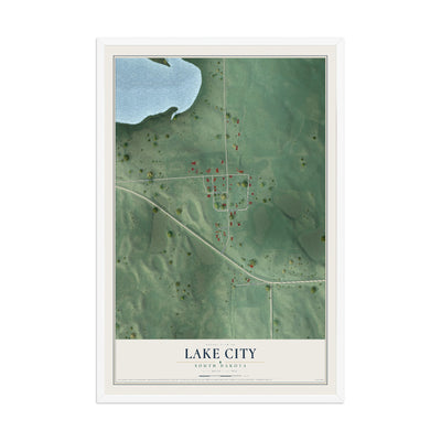 Map of Lake City, South Dakota, 12 x 18 inch print in a white wood frame