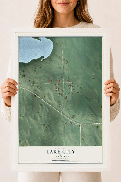 Map of Lake City, South Dakota, 18 x 24 inch print in a white wood frame