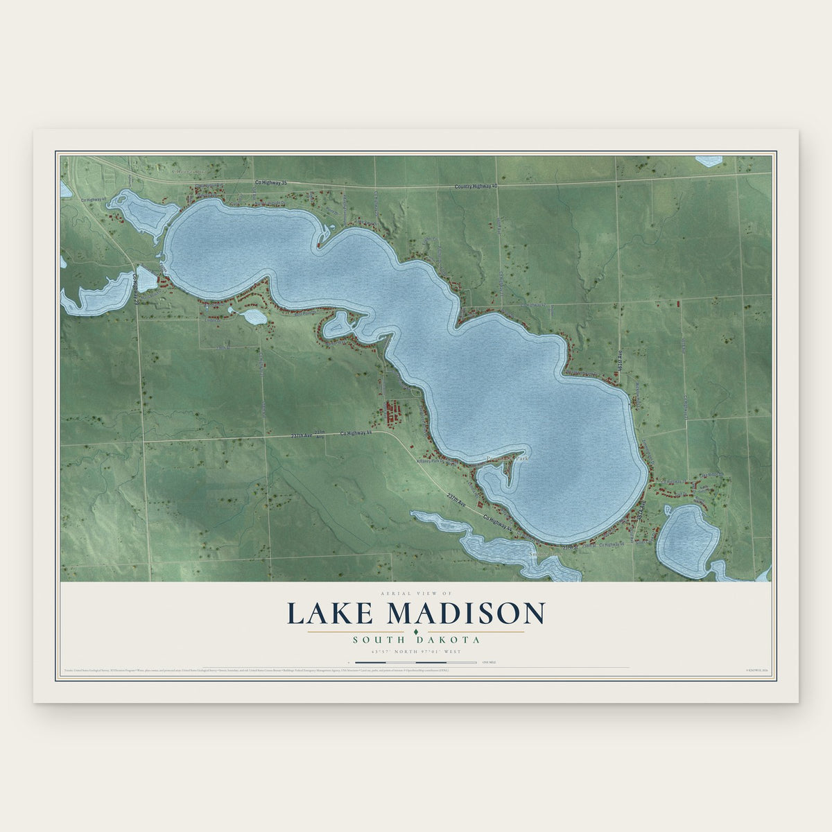 Lake Madison, South Dakota map print, the full design