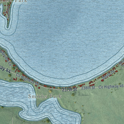 Close-up of the map of Lake Madison, South Dakota print showing street and building detail