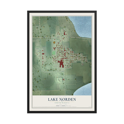Map of Lake Norden, South Dakota, 12 x 18 inch print in a black wood frame