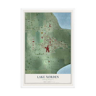 Map of Lake Norden, South Dakota, 12 x 18 inch print in a white wood frame