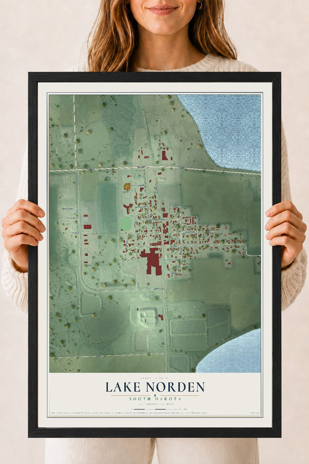 Map of Lake Norden, South Dakota, 18 x 24 inch print in a black wood frame