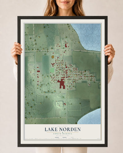 Map of Lake Norden, South Dakota, 24 x 36 inch print in a black wood frame
