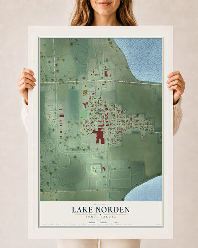 Map of Lake Norden, South Dakota, 24 x 36 inch print in a white wood frame