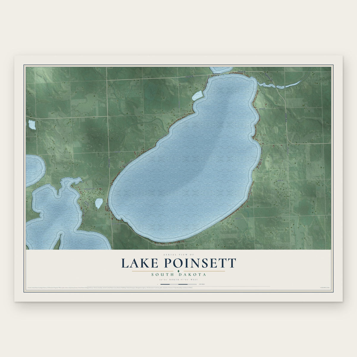 Lake Poinsett, South Dakota map print, the full design