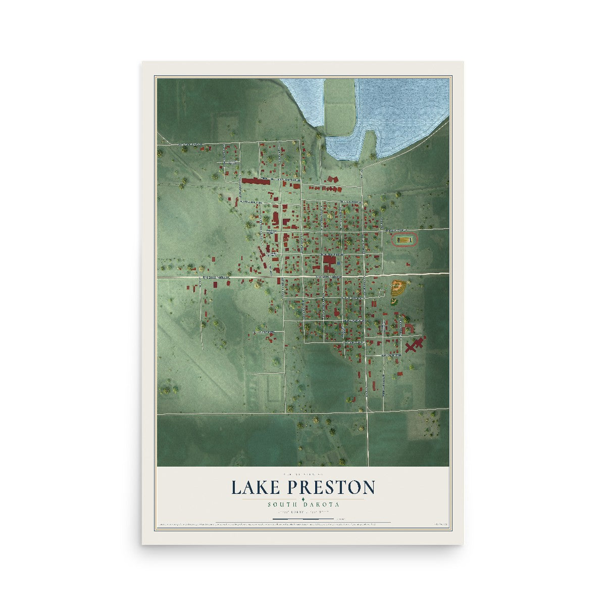 Map of Lake Preston, South Dakota, 12 x 18 inch unframed archival matte print