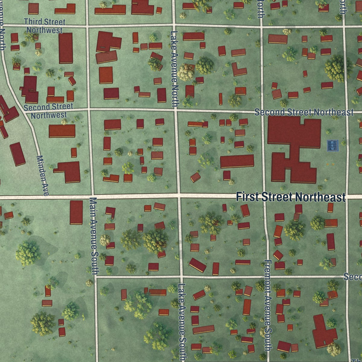 Close-up of the map of Lake Preston, South Dakota print showing street and building detail