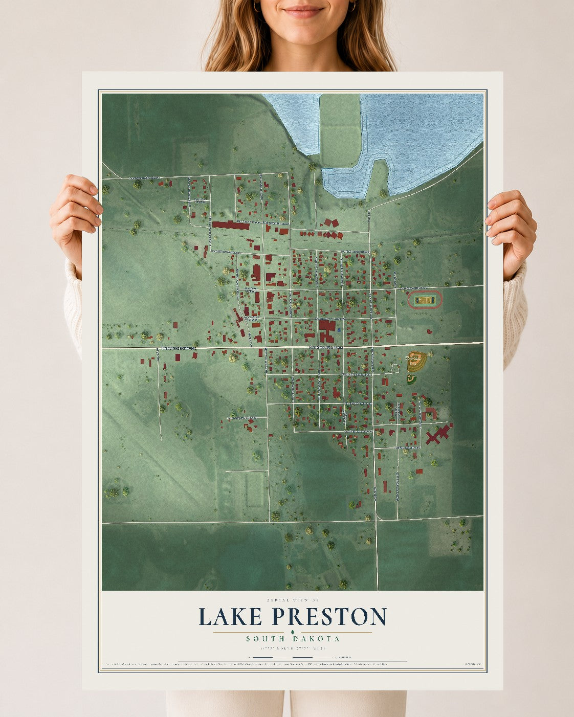 Map of Lake Preston, South Dakota, 24 x 36 inch unframed archival matte print