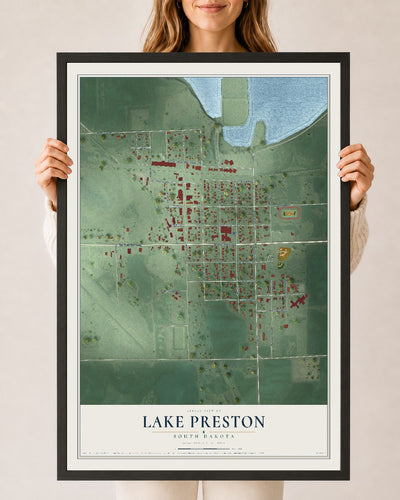 Map of Lake Preston, South Dakota, 24 x 36 inch print in a black wood frame
