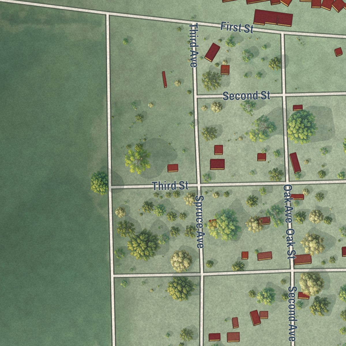 Close-up of the map of Lane, South Dakota print showing street and building detail