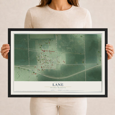 Map of Lane, South Dakota, 12 x 18 inch print in a black wood frame