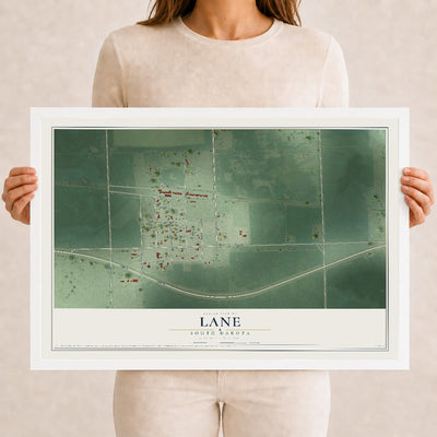 Map of Lane, South Dakota, 12 x 18 inch print in a white wood frame