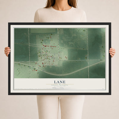 Map of Lane, South Dakota, 24 x 36 inch print in a black wood frame